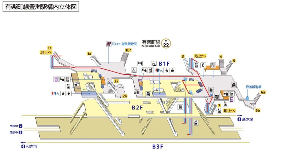 東京メトロ有楽町線豊洲駅の駅構内立体図